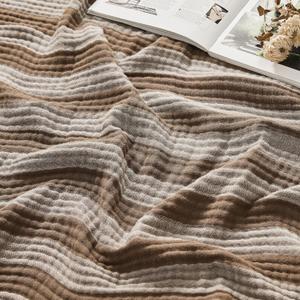 EMME Cotton Muslin Queen Blanket Bed Layering Bedspread Coverlet Breathable Gauze Soft Lightweight Adults (Striped Brown, 90"x90")