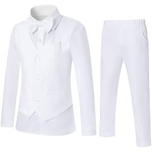 DISAUR Boy Suits 5 Pcs Slim Fit Suit Including Vest Pants Dress Shirt Bow Tie and kerchief for Formal Occasions 10 Years