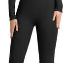 OQQ Women Jumpsuits Long Sleeve Crew Neck Stretch Contrast Workout Active Flared Bottoms Jumpsuits (Large, Black)