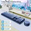 Nowlike Wireless Keyboard and Mouse Combo, Retro Typewriter Keyboard with Round Keycaps, Full-Size Ergonomic, Blue, Ideal for Windows PC, Home, Office, and College, Wireless Keyboard Mouse Combo