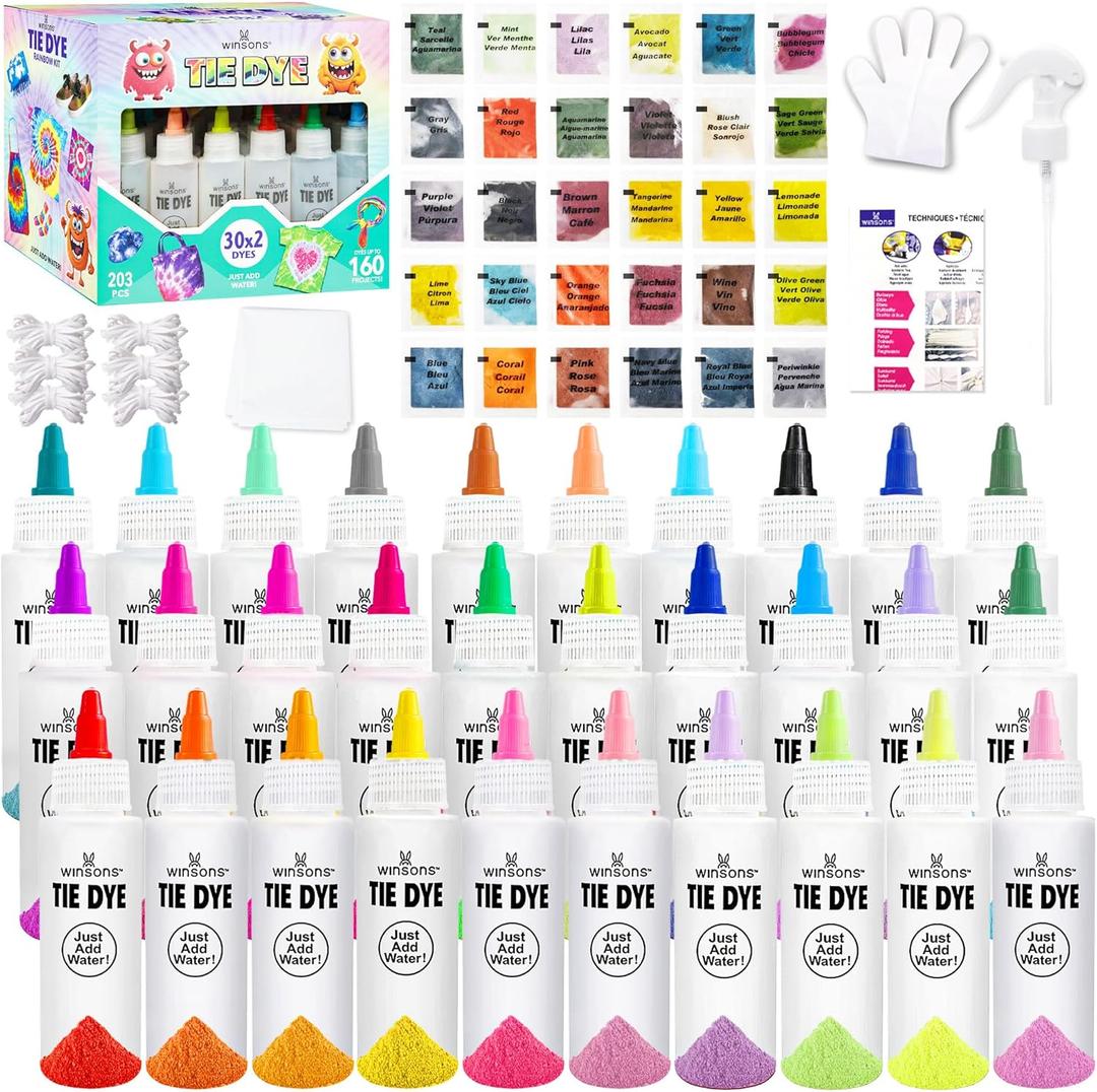 30 Colors Tie Dye Kit, Tie Dye Set for Kids, Pre-Filled Tye Dye Bottles, Non Toxic Permanent Fabric Dye Art Set, Easy DIY Fabric Art - Create Fun (30 Colors)