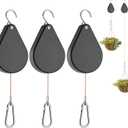 Upgraded Retractable Plant Hanger,Plant Pulleys for Hanging Plants,Easy to Raise and Lower,Auto Lock,Heavy Duty, Adjustable Hook for Garden Baskets Pots,Birds Feeder (3 Pcs, Black)