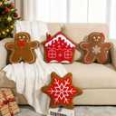 4 Pcs Christmas Plush Throw Pillow Xmas Gingerbread Man Snowflake Gingerbread House Throw Pillow Cute Christmas Decorations Cushion for Xmas Winter Holiday Party Couch Sofa Bedroom (Red)