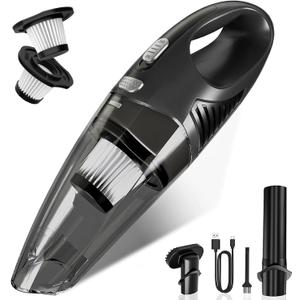 Handheld Vacuum Cordless, Rechargeable Car Vacuum Cleaner with Multiple Attachments, Portable Hand Held Vacuum Suction Power, Mini Vacuum for Car, Home, Pet Hair, Office, Desk, Keyboards Black Silver
