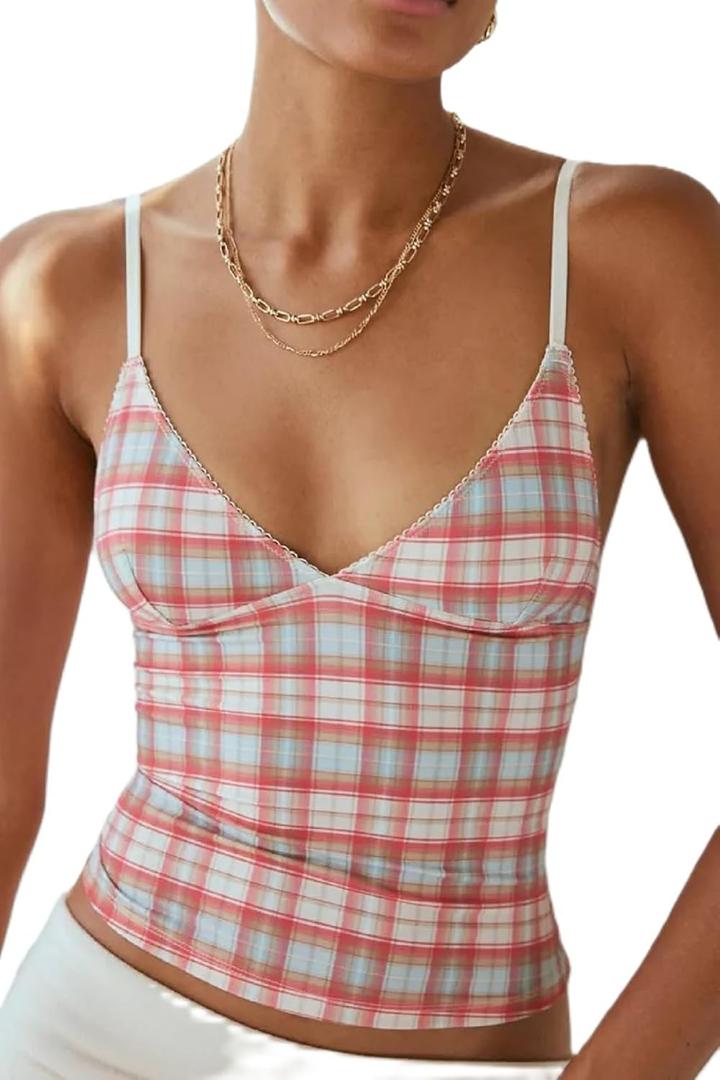 Women's Camisole Tank Tops Spaghetti Strap V Neck Cami Trendy Going Out Top (M)