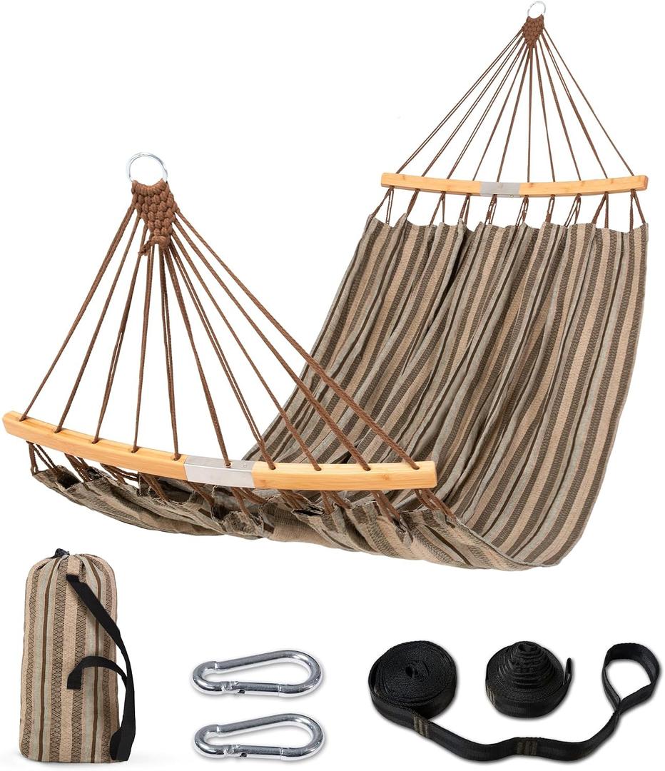 SUNCREAT Hammocks Portable Double Hammock with Curved Spreader Bar, Brown