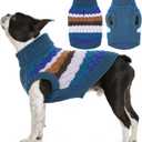 Kuoser Dog Sweater, Large Sweaters for Dogs Doggy Turtleneck Christmas Thanksgiving Outfit, Thick Warm Knitted Dog Winter Vest Puppy Fall Sweater, Pet Cold Weather Sweatshirt Warm Clothes, Blue L (Large (Chest: 18.9''; Weight: 13 - 16LB))