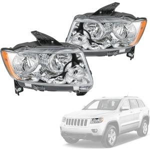 RUIANOMG Headlights Assembly Replacement For Jeep Grand Cherokee 2011 2012 2013, Chrome With Amber Reflector