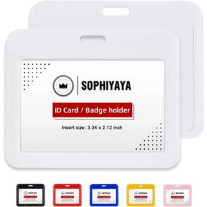 2 Pack Sliding Horizontal Badge Holder Hard Plastic Key Card Work Badge Sleeve for Office School Factory Teacher Student (White)