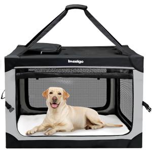 Collapsible Dog Crate, Portable Soft Dog Crate with Fleece Bed for Medium Dog, Folding Travel Carrier Kennel with 3-Door Mesh Windows for Indoor &Outdoor (X-Large, Black&Grey)
