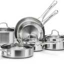 Stainless Steel Cookware Set,Tir-Ply Pots and Pans Set,10 Pcs Stainless Steel Induction Kitchen Cookware Sets,PFOA Free, Frying Pans, Butter warmer,Saute Pan & Stock Pot,Compatible with All Cooktops