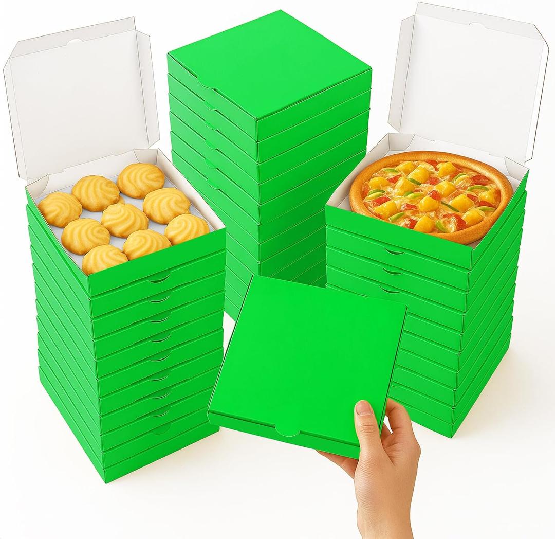 50 Pcs Mini Pizza Boxes Mini Dessert Boxes5.1 x 5.1 x 0.78 inches for Parties, Bakeries, and Food Delivery,CelebrationsChristmas Birthdays (Green)