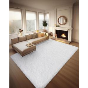 Ophanie 8x10 White Area Rugs for Living Room, Large Shag Bedroom Carpet, Big Indoor Thick Soft Nursery Rug, Ivory Carpets for Boy and Girls Room Dorm Home Decor Aesthetic