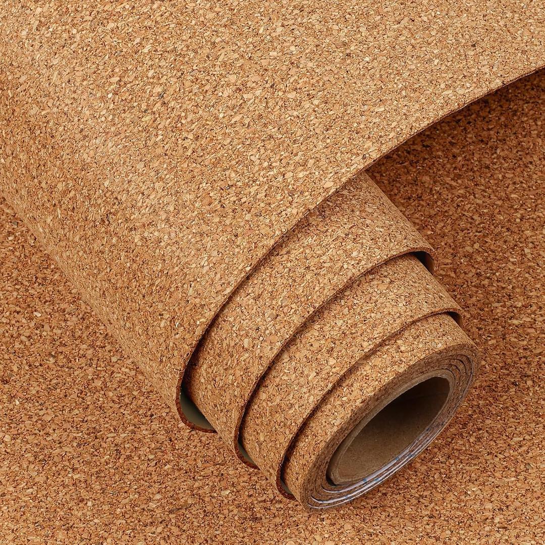 FunStick 12"x276" Cork Board Roll Thick 1.5mm Self Adhesive Corkboard Tiles for Walls Brown Wood Peel and Stick Cork Classroom Bulletin Board Paper Sheets for Home Office Wall Decor Crafts Shelf Liner