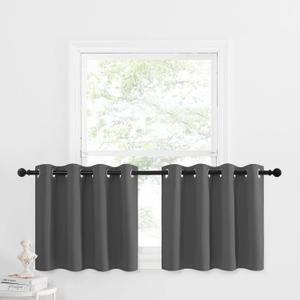NICETOWN Kitchen Blackout Tiers Window Curtains Over Sink - Thermal Insulated Home Decor Small Blackout Grommet Winow Tiers for Short Window (52W by 24L with 1.2 inches Header, Grey, 2 Panels)