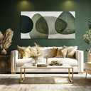 Framed Wall Art for Living Room Green and Black Abstract Canvas Wall Decor Block Art Posters Neutral Wall Prints for Dining Room Office Kitchen 24"x 48", Black & Green