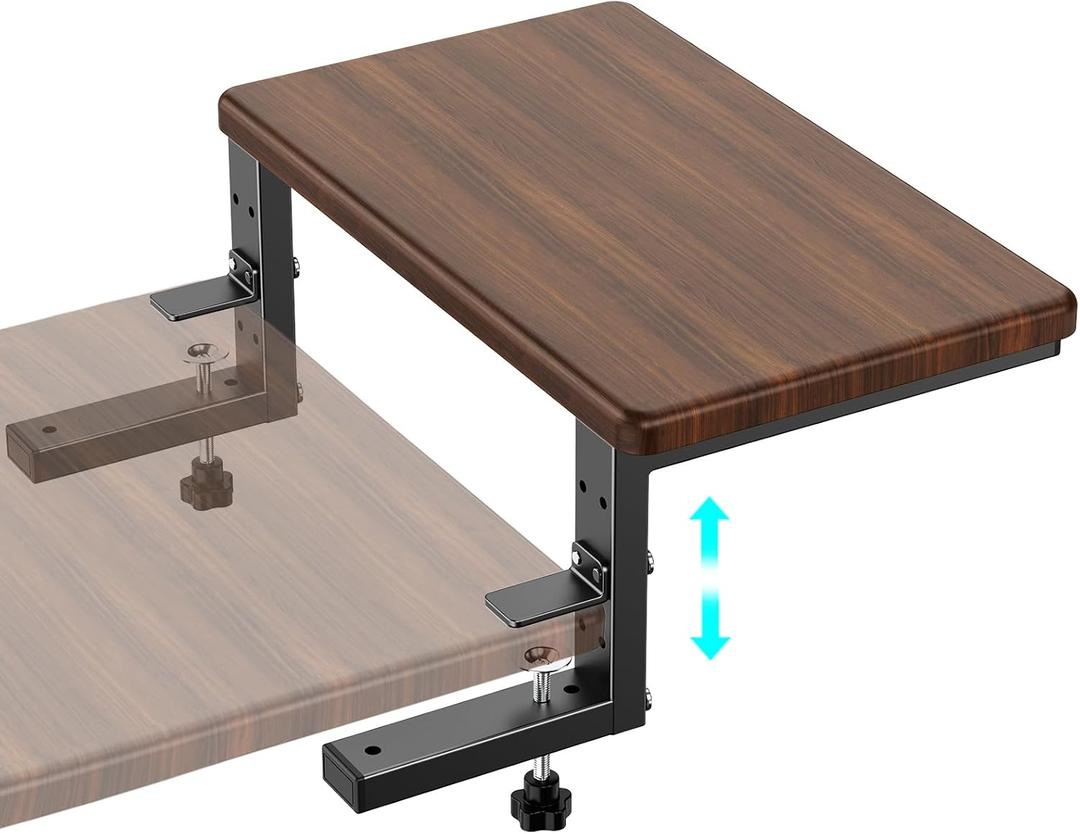 3 in 1 Clamp on Desk Extension & Monitor Shelf,16.5" Desktop Organizer, Adjustable Height Heavy Duty Desk Shelf Organizer for Gaming,Printer Stand,Computer Monitor and Laptop Riser,Office Accessories (Walnut)