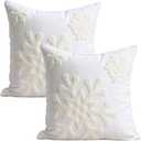 Elife 18x18 Soft Canvas Christmas Winter Snowflake Style Cotton Linen Embroidery Throw Pillows Covers w/Invisible Zipper for Bed Sofa Cushion Pillowcases for Kids Bedding (1 Pair, White)