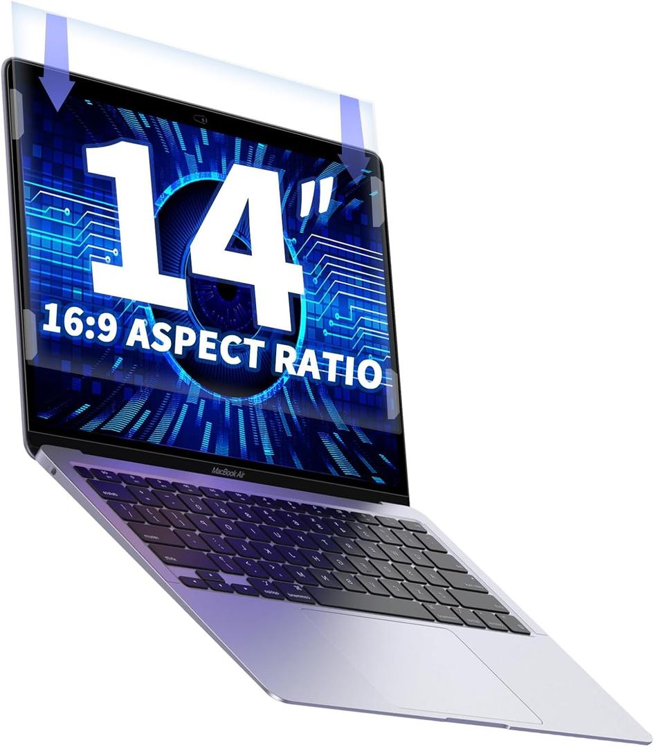 Laptop Anti Blue Light 14 Inch, Removable 16:9 Aspect Blue Light Blocking Screen for 14 Inch Laptop, Anti Glare Blue Light Slide Mount Tabs Cover for blue light screen protector 14 in