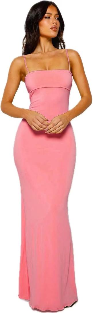 VANCOL Women's Cutout Backless Maxi Dress Sexy Sleeveless Tight Slip Spaghetti Strap Long Dresses Small