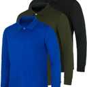 Real Essentials 3 Pack Men's Dry Fit Long-Sleeve Active Polo Shirt Casual Performance Golf Set 7, XXXL