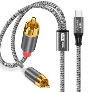 AGVEE 6.6ft 24-bit/96kHZ USB C to RCA Audio Cable, Type C to 2RCA Jack Male Y Splitter Cord Adapter for iPhone 16 15 iPad Pro Samsung Galaxy S24 S23 S22 S21, Google Pixel, Amplifiers, Gray