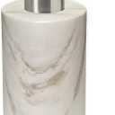 Marble Soap Dispenser with Rust Proof Stainless Steel Pump Refillable White Hand Soap Dispenser for Kitchen Bathroom Countertop-Lotion & Liquid Dispenser (White02)