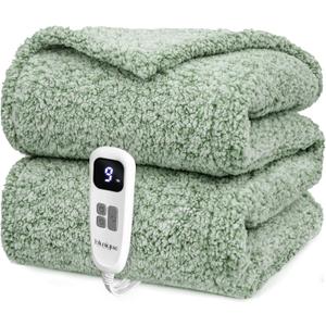 Heated Blanket Electric Blanket Throw - Fast Heating Blanket Throw Double Sided Sherpa Ultra Soft Cozy with 6 Heating Levels & 1-4 Hours Auto Off, Mashine Washable, 50 x 60 Inches, Sage