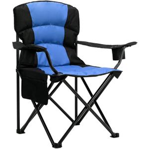 Oversized Camping Chair Folding Heavy Duty Quad Outdoor Large Lawn Chairs Portable Support 400 lbs Padded Thicken Oxford with Armrests, Storage Bag, Cup Holder, Carry Bag for Outside(Blue)