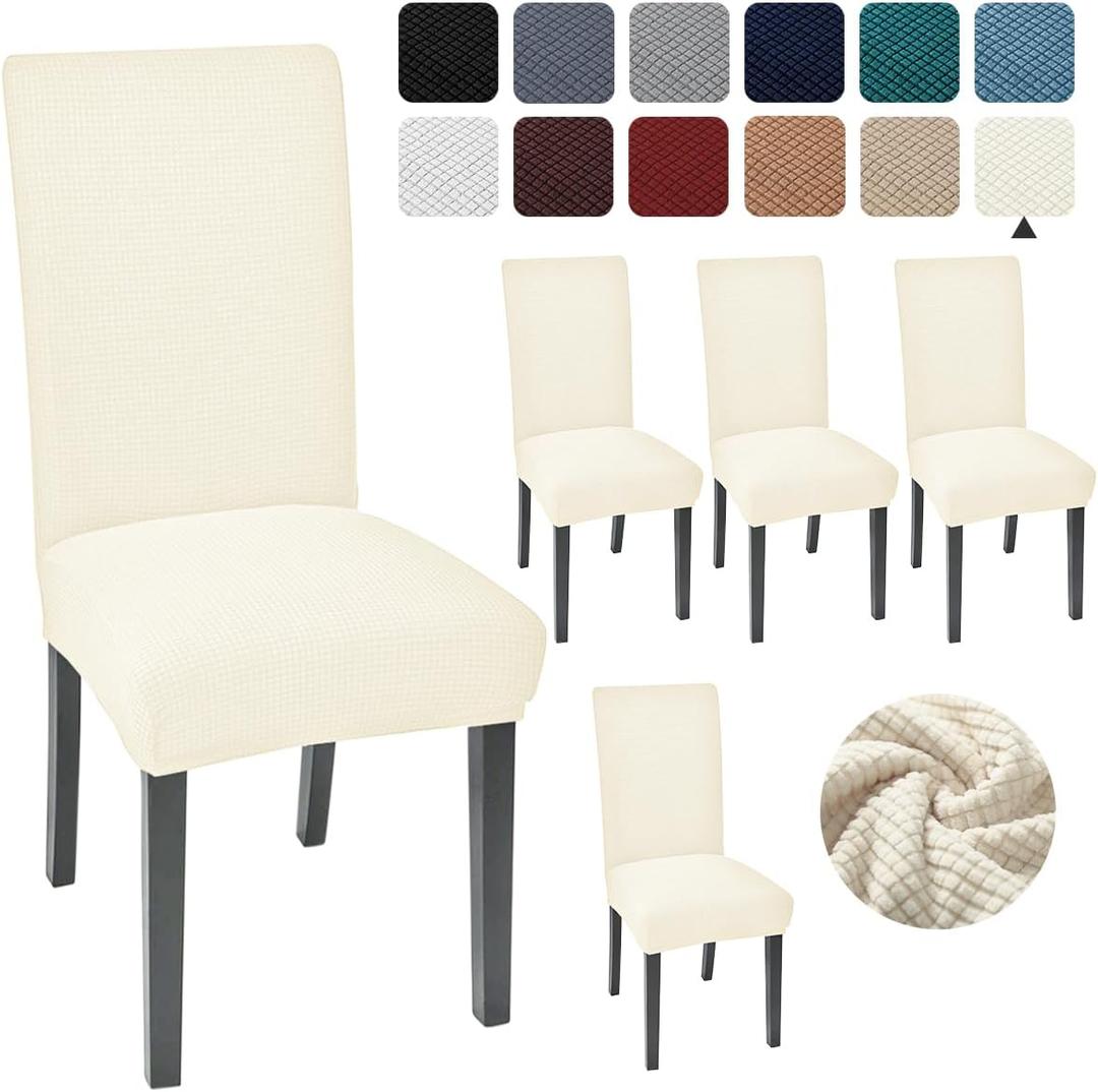 Dining Chair Covers Set of 4 Chair Seat Cover for Dining Room Kitchen, Parsons Chair Covers Dining Chair Slipcover (Cream, 4)