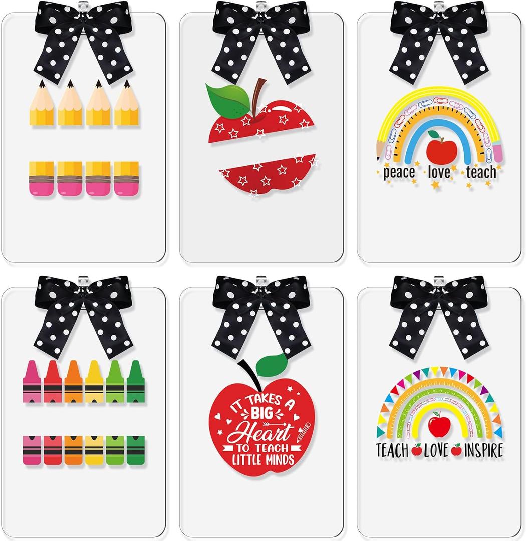 6 Pcs DIY Teacher Clipboards with Low Profile Clip and Polka Dot Ribbon 12.5 x 9 Inch Teachers Apple Acrylic Clipboards Teacher Appreciation Gift for Back to School Classroom Decor