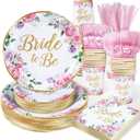 350PCS Floral Bridal Shower Decorations for 50 Guests Include Paper Plate, Napkin, Cup and Disposable Plastic Tableware