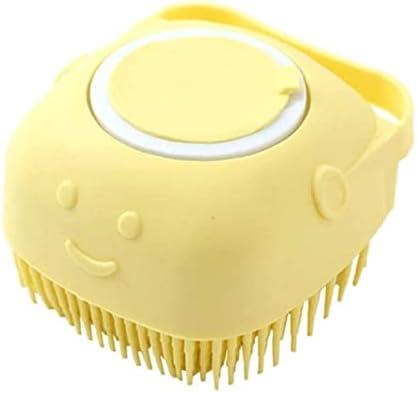 Pack of 2 Dog Brush – Cat Brush – Shampoo Dispensing Scrubber – Soft Silicone Design – Hanging Loop – For All Skin Types – Grooming, Deshedding and Exfoliating, Yellow