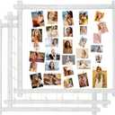 Wood Picture Frames Collage,Hanging Photo Display Board With 30 Clips,Wall Decor for Dorm Graduation Letter Postcard Greeting Card Organizer,Pine,Adjustable Metal Bead String,3 Pack,(Rustic White)
