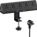 6.5 FT Desk Clamp Power Strip with 5 AC Outlets & 6 USB Ports PD 40W USB-C Fast Charging, 1250J Surge Protector, Fits 2.1 in top Edge Black