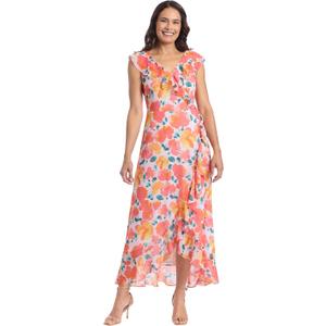 London Times Womens Chiffon Faux Wrap Ruffle Maxi Dress Guest of Wedding (12, Blush/Pink)