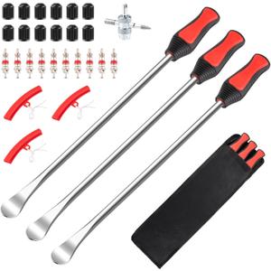 15" Tire Spoons Kit, Tire Changing Tool for Motorcycles, Dirt Bikes, Lawn Mowers and More, 29PCS Tire Removal Tool Set, with Tire Spoon, Rim Protector, Valve Tool, Valve Cover and Valve Core