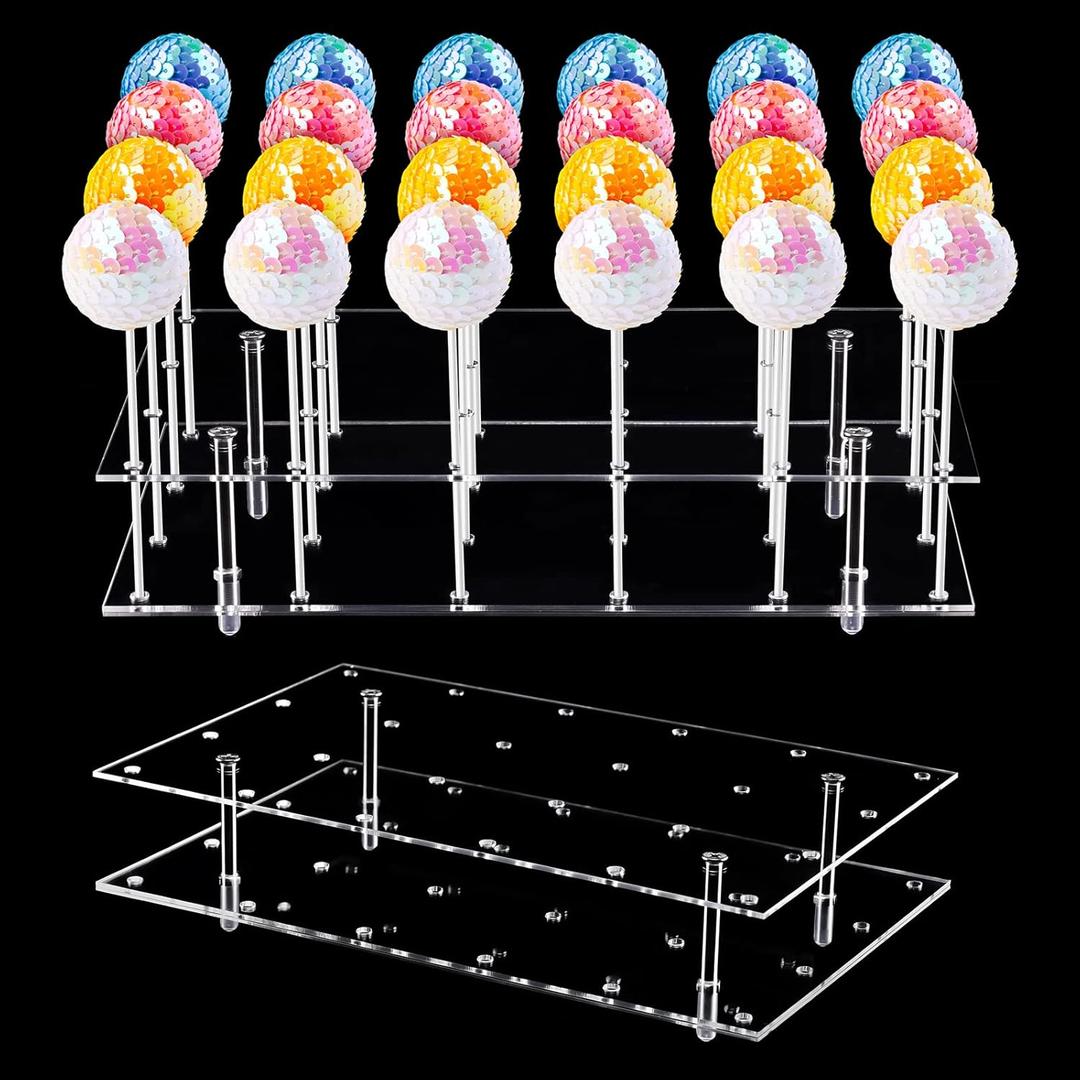 NiHome Cake Pop Stand 24 Holes Aryclic Display Stands for Dessert Table 2-Tier Cupcake Lollipop Candy Display for Wedding Party Anniversary Holiday Celebration (Rectangle)