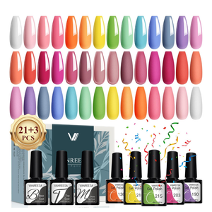 VANREESA 24 Pcs Gel Nail Polish Set 21 Popular Colors Gel Nail Polish Base Coat Glossy & Matte Top Coat White Pink Green Blue Purple Gel Polish Gel Nail Kit Gifts for Women DIY at Home Macaroon Time