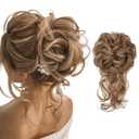 Messy Bun Hair Piece Tousled Updo Hair Buns Extension Elastic Band Hair Pieces Curly Hair Bun Scrunchie for Women Curly Chignon Ponytail Hairpiece Daily Wear(Light Brown mix Ash Blonde)