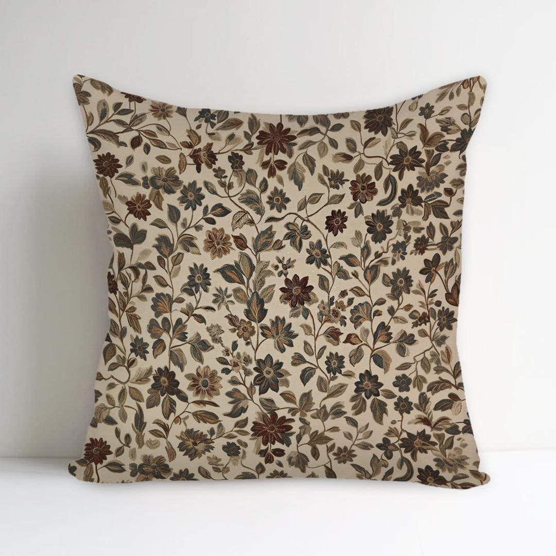 SUNFYCN William Morris Abstract Vintage Floral Velvet Design Throw Pillow Cover Home Decor, Art Deco Pillowcase Cushion Cover for Bed Sofa Living Room, Square Pillow Case 18x18inch (Beige Flower)