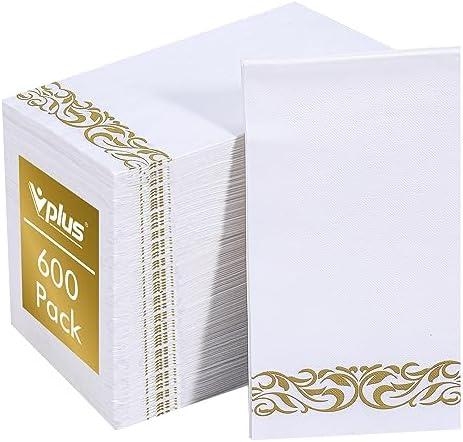 Vplus 600 Pack Paper Napkins Guest Towels Disposable Premium Quality 3-ply Dinner Napkins Disposable Soft, Absorbent, for Kitchen, Wedding, Parties, Dinners or Events(Gold)