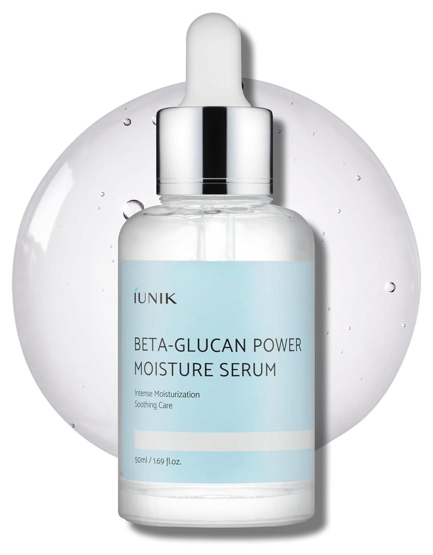 IUNIK Beta-Glucan Power Moisture Serum  Beta-Glucan & 7 Types of Peptides Deep Hydration Vegan Serum for Dry, Mature & Sensitive Skin, Korean Skincare, 50ml / 1.69 fl oz