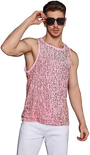 WDIRARA Men's Sequin Sleeveless Round Neck Tank Top T Shirt Party Top, Size 3XL