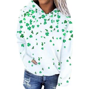 Women's St Patrick's Day Loose Sweatshirt pullover Clover Print Casual Irish Pullover tops (White)