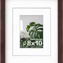 Egofine 8x10 Picture Frame Made of Solid Wood with Plexiglass, Display Pictures 4x6/5x7 with Mat or 8x10 Without Mat for Tabletop and Wall Mounting, Walnut Color