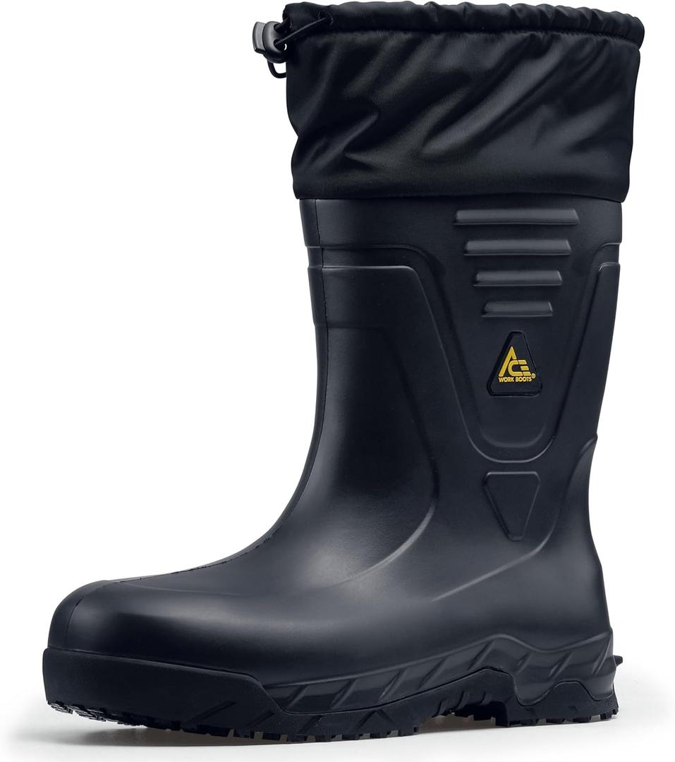 ACE Unisex Slip-Resistant Industrial Work Boots - Comfortable, Non-Slip Safety Slip-On Boots for Men & Women with Soft Toe or Composite Toe - Bullfrog Elite, Size 7, Black
