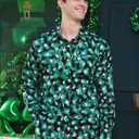 Arvilhill Mens St Patrick's Button Shamrock Clover Printed Long Sleeve Shirt (S-3XL) (Green, XXL)