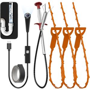 78.7inch Drain Snake with Endoscope, Visual Drain Cleaner Tool, Drain Clog Remover & Endoscope Camera, 19.69inch Drain Snake Hair Remover(3pcs), Drain Auger for Sink, Toilet, Bathtub