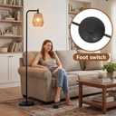 Rattan Floor Lamps for Living Room,Boho Floor Lamp with 3 Color Temperatures,Farmhouse Standing lamp with Hand-Worked Wicker shade,Black tall light for Bedroom,Office,Corner(9W LED Bulb Included), 5"D x 10"W x 65"H